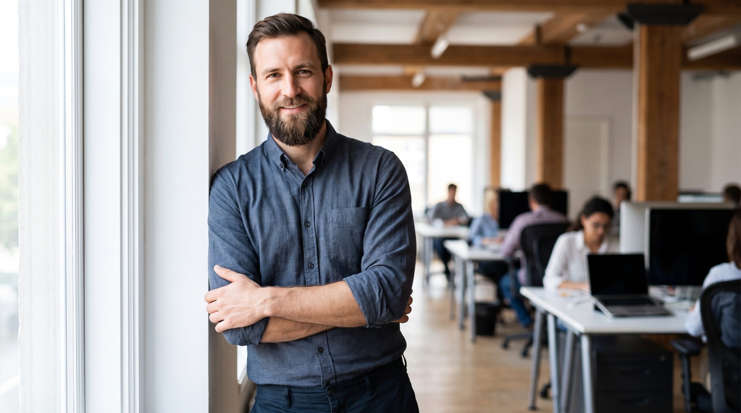 Homme barbu au travail