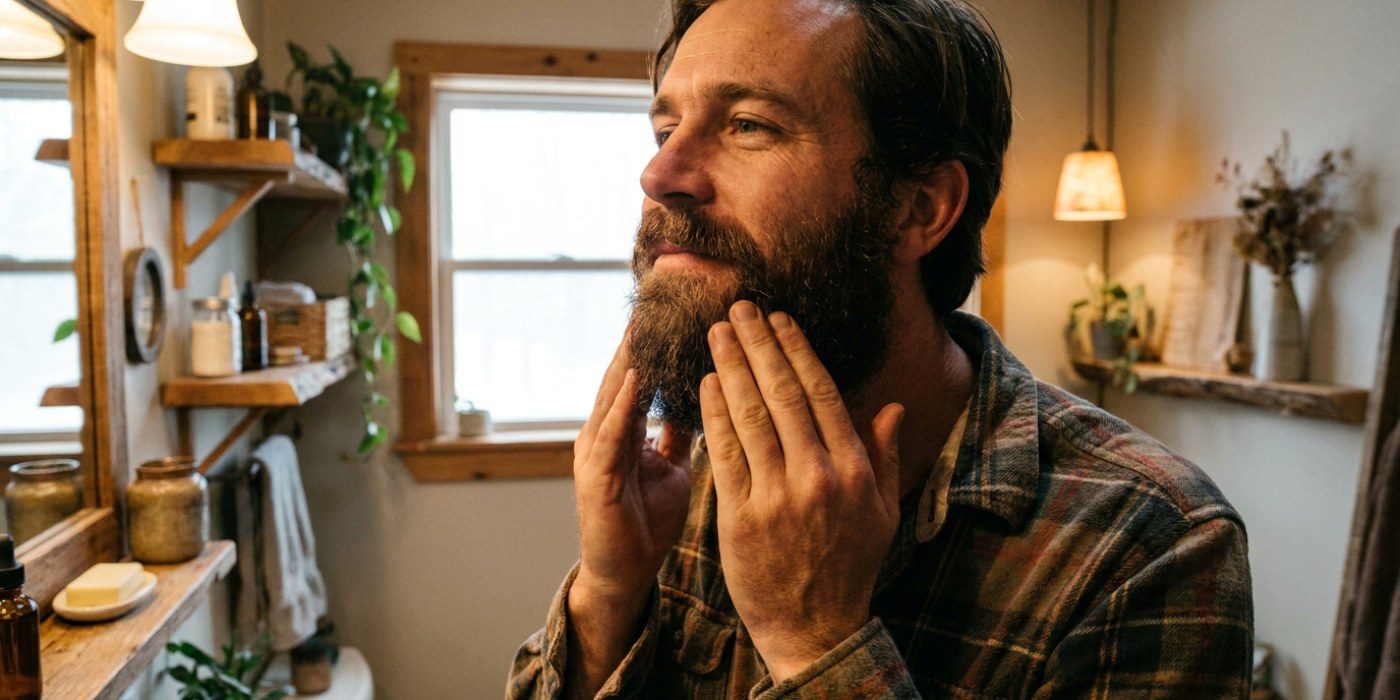 application d'huile de ricin sur la barbe pour stimuler la pousse des poils
